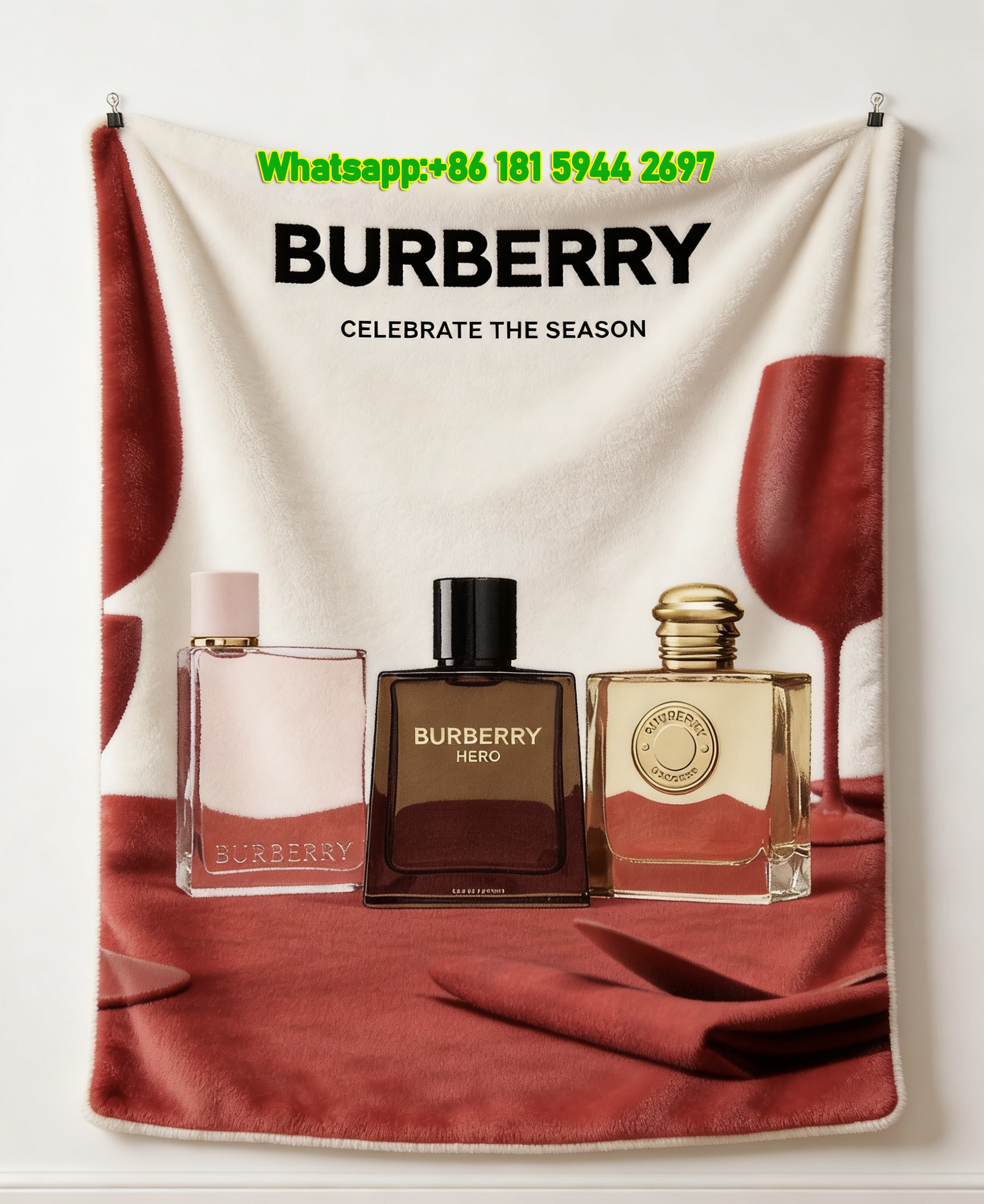 Burberry Festive Perfume Collection Print Flannel Throw Blanket for Sofa & Wall Decor B102